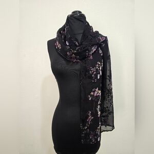Chico's Black Sheer Floral Scarf